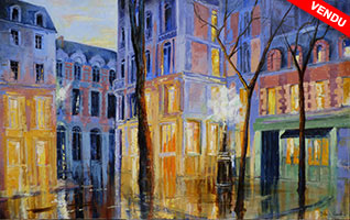 Michele CARER - peintre - toile - Its raining in Paris, place Furstenberg